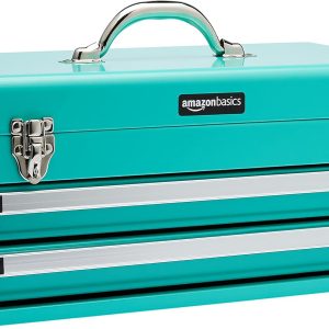 Amazon Basics 2-Drawer Steel Organization Chest, tool box- Turquoise Powder Coated Finish, 18.11 x 8.66 x 9.45 inches