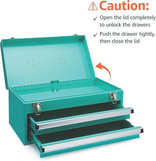 Amazon Basics 2-Drawer Steel Organization Chest, tool box- Turquoise Powder Coated Finish, 18.11 x 8.66 x 9.45 inches - Image 2