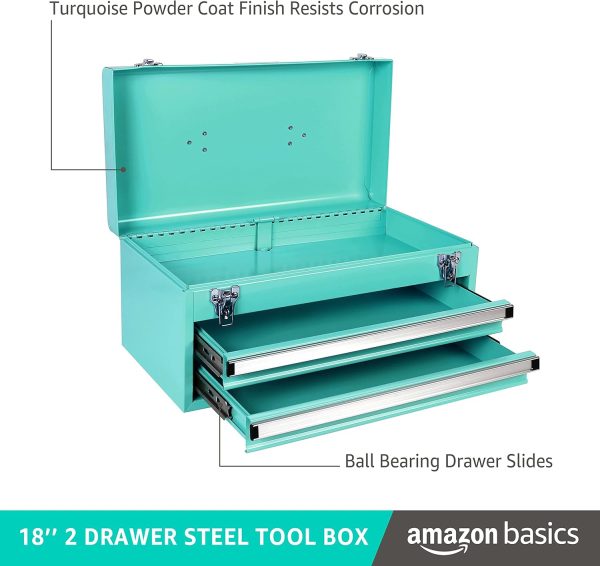 Amazon Basics 2-Drawer Steel Organization Chest, tool box- Turquoise Powder Coated Finish, 18.11 x 8.66 x 9.45 inches - Image 5