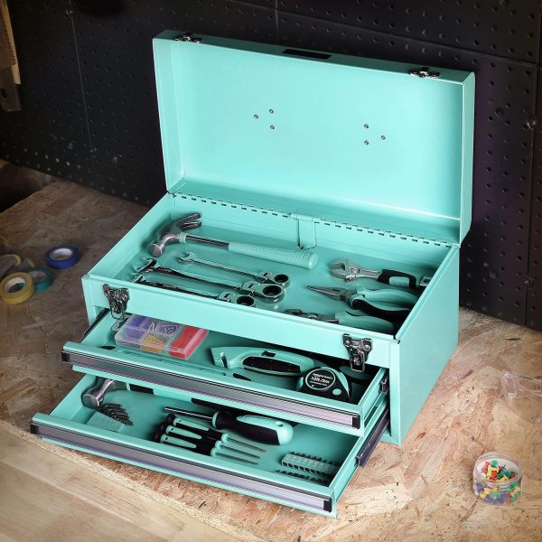 Amazon Basics 2-Drawer Steel Organization Chest, tool box- Turquoise Powder Coated Finish, 18.11 x 8.66 x 9.45 inches - Image 6