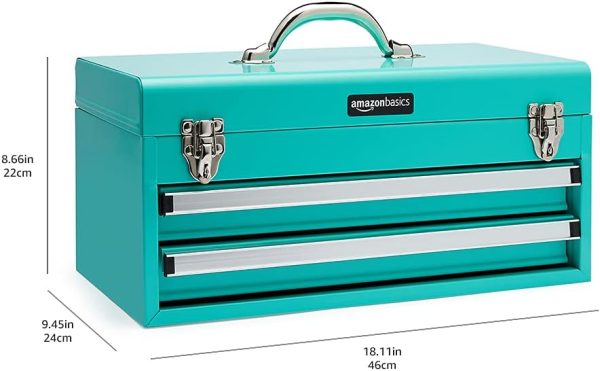 Amazon Basics 2-Drawer Steel Organization Chest, tool box- Turquoise Powder Coated Finish, 18.11 x 8.66 x 9.45 inches - Image 7