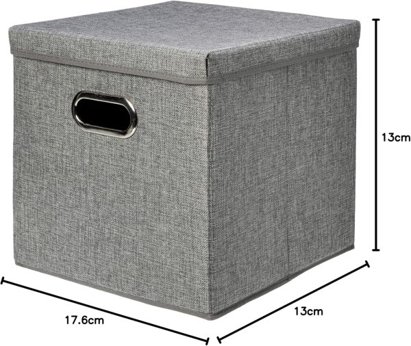 Amazon Basics Foldable Burlap Cloth Cube Storage Bin With Lid, Set of 2, Gray - Image 5