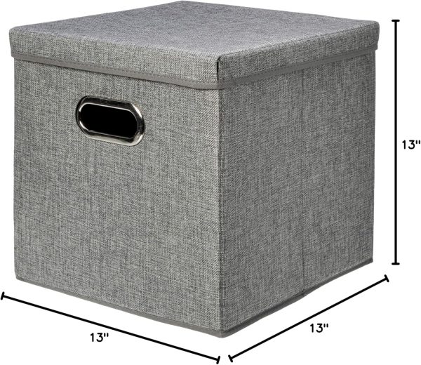 Amazon Basics Foldable Burlap Cloth Cube Storage Bin With Lid, Set of 2, Gray - Image 6
