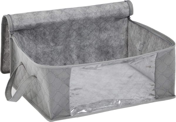 Amazon Basics Foldable Large Zipper Storage Bag Organizer Cubes with Clear Window & Handles, 3-Pack, Gray - Image 2