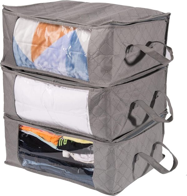 Amazon Basics Foldable Large Zipper Storage Bag Organizer Cubes with Clear Window & Handles, 3-Pack, Gray - Image 5