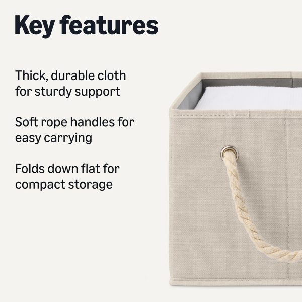 Amazon Basics Foldable Storage Bins with Rope Handles, Linen, Large, Pack of 3 - Image 2