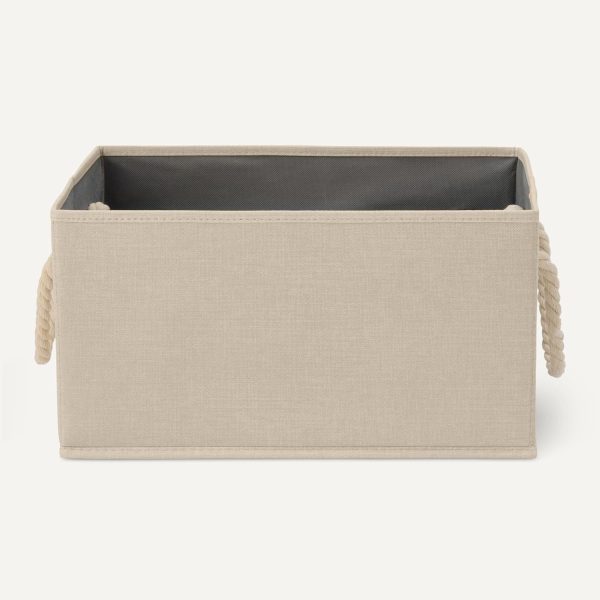Amazon Basics Foldable Storage Bins with Rope Handles, Linen, Large, Pack of 3 - Image 3