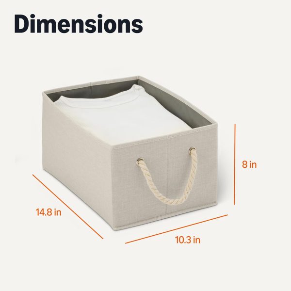 Amazon Basics Foldable Storage Bins with Rope Handles, Linen, Large, Pack of 3 - Image 5