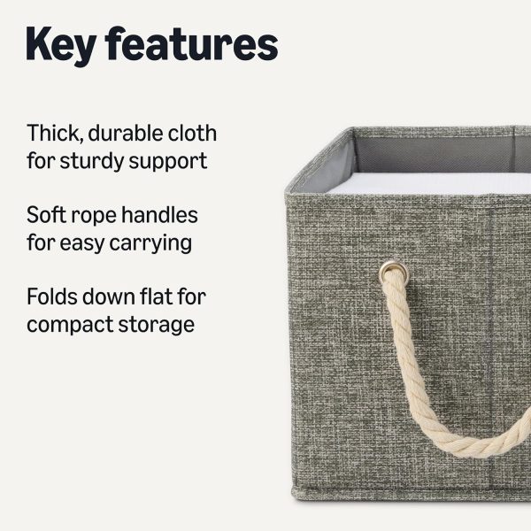 Amazon Basics Foldable Storage Bins with Rope Handles, Linen, Large, Pack of 3 - Image 7