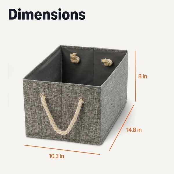 Amazon Basics Foldable Storage Bins with Rope Handles, Linen, Large, Pack of 3 - Image 10