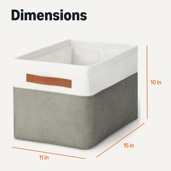 Amazon Basics Collapsible Storage Bins with Leather Handles, Charcoal, Large, Pack of 3 - Image 5