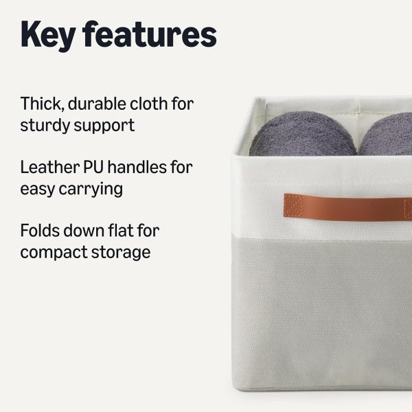 Amazon Basics Collapsible Storage Bins with Leather Handles, Charcoal, Large, Pack of 3 - Image 7