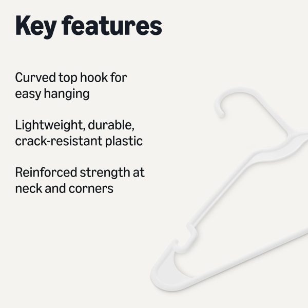 Amazon Basics Plastic Clothes Hangers, Adult Size, White, Pack of 50 - Image 2