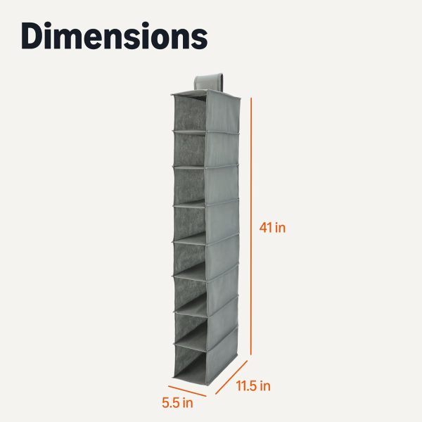 Amazon Basics 8-Tier Hanging Shoe Organizer for Closet Storage, Charcoal, 11.5 x 5.5 x 41 inches - Image 2