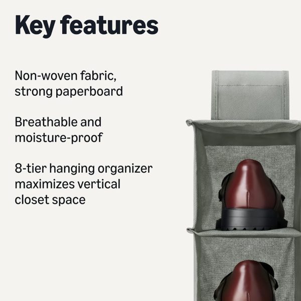 Amazon Basics 8-Tier Hanging Shoe Organizer for Closet Storage, Charcoal, 11.5 x 5.5 x 41 inches - Image 3