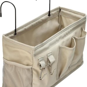 Amazon Basics Bedside Caddy Hanging Storage Organizer, 4.72 x 14.57 x 7.87 in, Linen, Charcoal