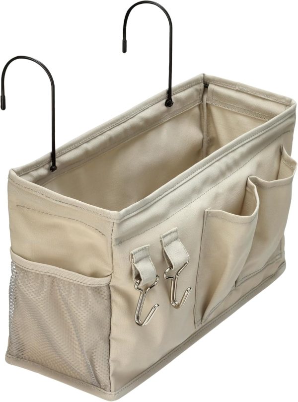 Amazon Basics Bedside Caddy Hanging Storage Organizer, 4.72 x 14.57 x 7.87 in, Linen, Charcoal