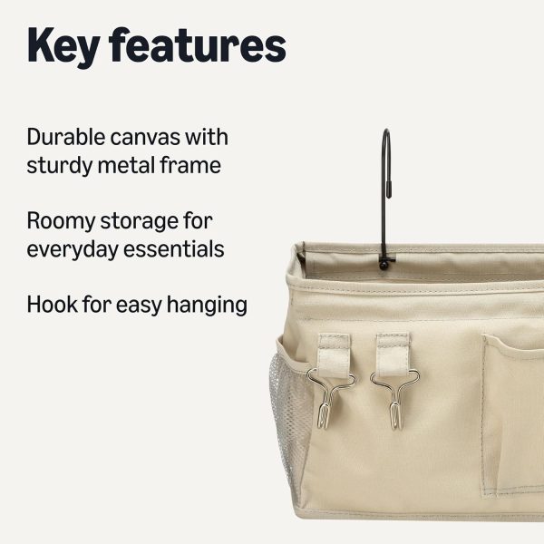 Amazon Basics Bedside Caddy Hanging Storage Organizer, 4.72 x 14.57 x 7.87 in, Linen, Charcoal - Image 2